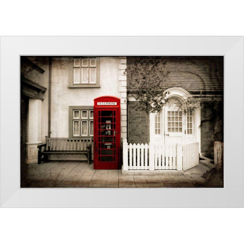 Red Telephone Booth White Modern Wood Framed Art Print by Lavoie, Tina