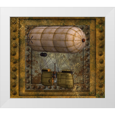 Steampunk Zeppelin Balloon White Modern Wood Framed Art Print by Mitchell, Tina