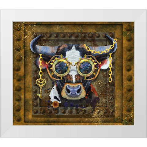 Steampunk Bull White Modern Wood Framed Art Print by Mitchell, Tina