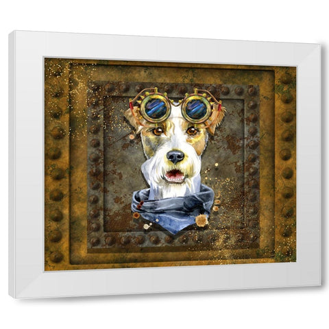 Steampunk Airedale Terrier White Modern Wood Framed Art Print by Mitchell, Tina