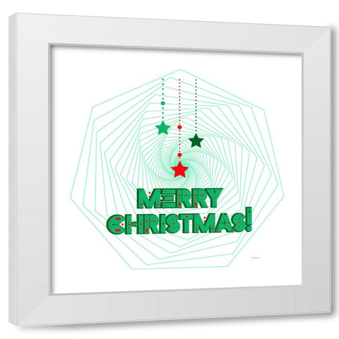 Merry Christmas Geometric Wreath White Modern Wood Framed Art Print by Mitchell, Tina