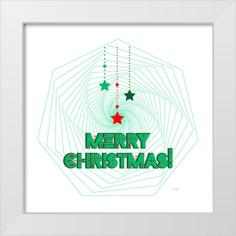 Merry Christmas Geometric Wreath White Modern Wood Framed Art Print by Mitchell, Tina