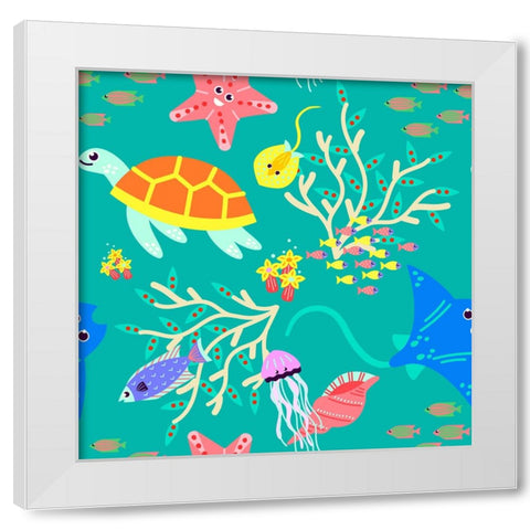 Underwater Sea Creatures White Modern Wood Framed Art Print by Mitchell, Tina