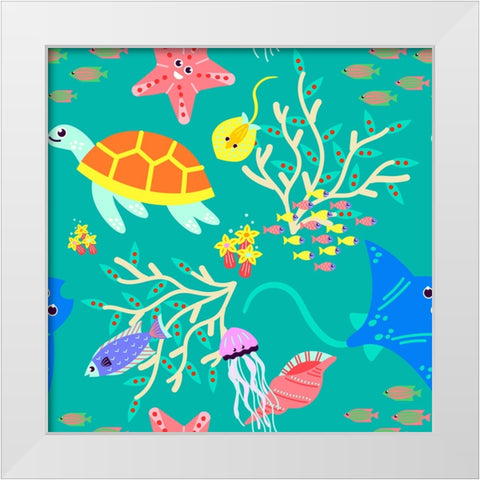 Underwater Sea Creatures White Modern Wood Framed Art Print by Mitchell, Tina