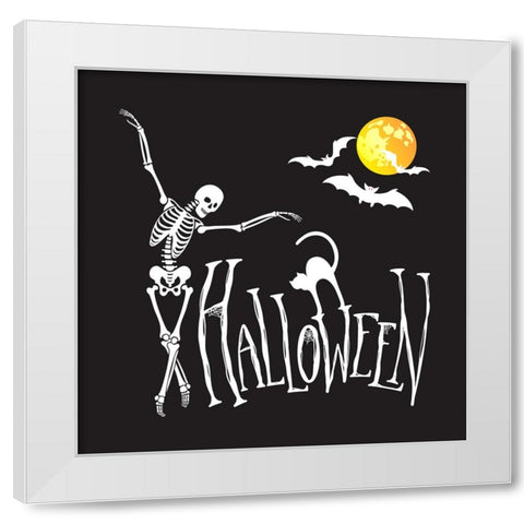Halloween Ballet Skeleton Cat and Bats Black White Modern Wood Framed Art Print by Mitchell, Tina