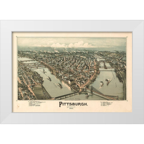 Pittsburgh White Modern Wood Framed Art Print by Vintage Apple Collection