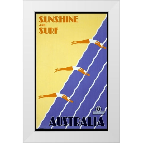 Sunshine and Surf Australia White Modern Wood Framed Art Print by Vintage Apple Collection
