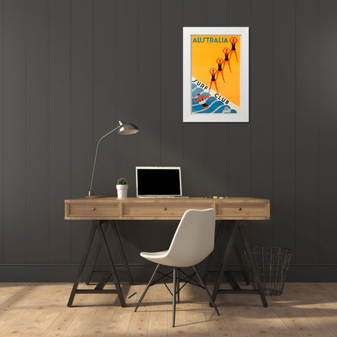 Surf Club Australia White Modern Wood Framed Art Print by Vintage Apple Collection