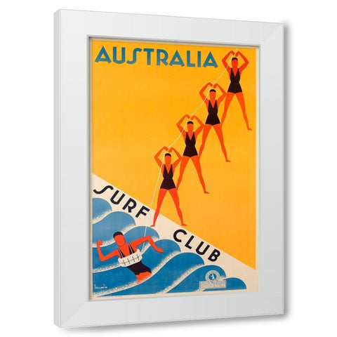 Surf Club Australia White Modern Wood Framed Art Print by Vintage Apple Collection