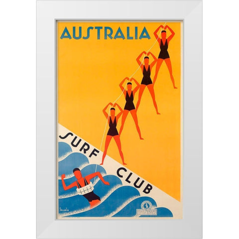 Surf Club Australia White Modern Wood Framed Art Print by Vintage Apple Collection