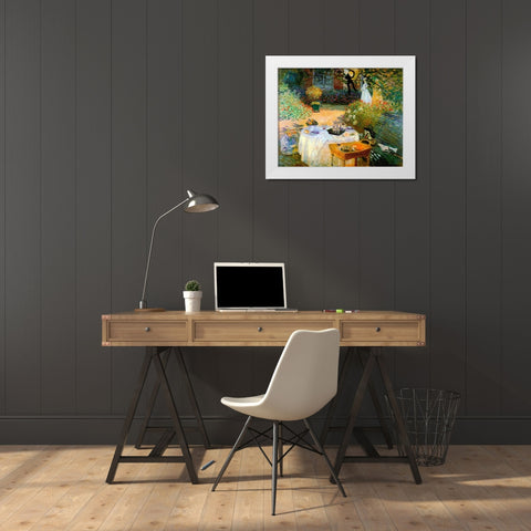 Monet-A Luncheon White Modern Wood Framed Art Print by Vintage Apple Collection