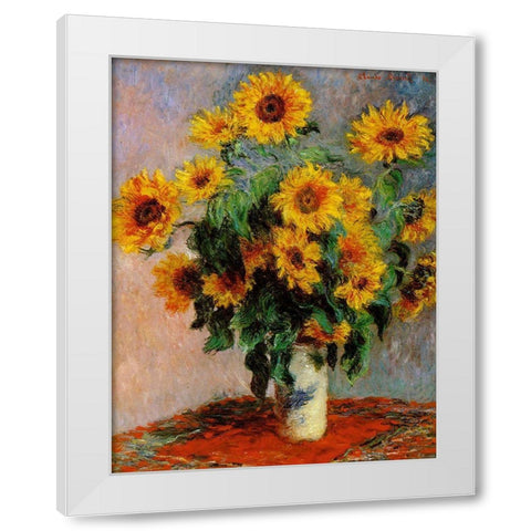 Monet-Bouquet of Sunflowers White Modern Wood Framed Art Print by Vintage Apple Collection