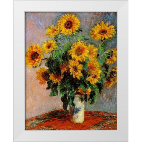 Monet-Bouquet of Sunflowers White Modern Wood Framed Art Print by Vintage Apple Collection