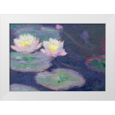 Monet-Crop Water Lilies White Modern Wood Framed Art Print by Vintage Apple Collection