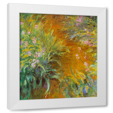 Monet-The Path through the Irises White Modern Wood Framed Art Print by Vintage Apple Collection