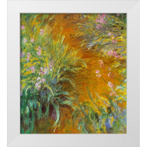 Monet-The Path through the Irises White Modern Wood Framed Art Print by Vintage Apple Collection