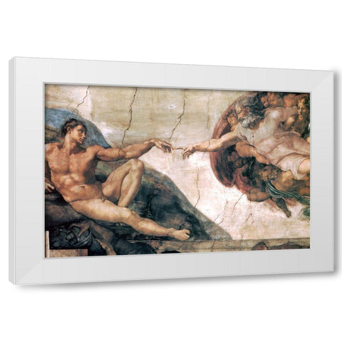 Michelangelo-Creation of man White Modern Wood Framed Art Print by Vintage Apple Collection