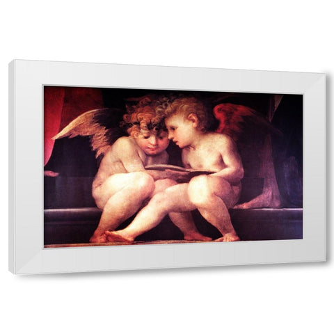 Two Redhead Cherubs White Modern Wood Framed Art Print by Vintage Apple Collection