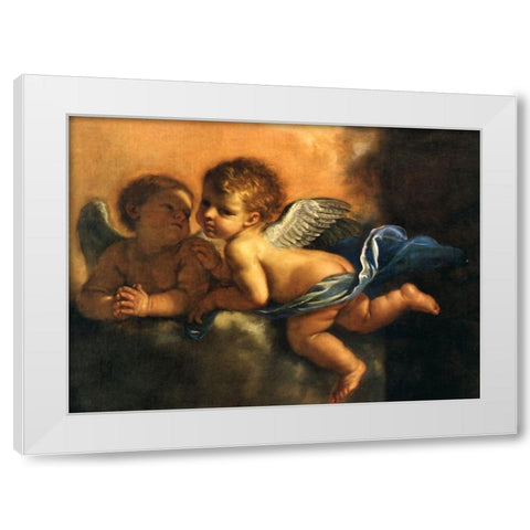 Two Angels Hands Clasped White Modern Wood Framed Art Print by Vintage Apple Collection