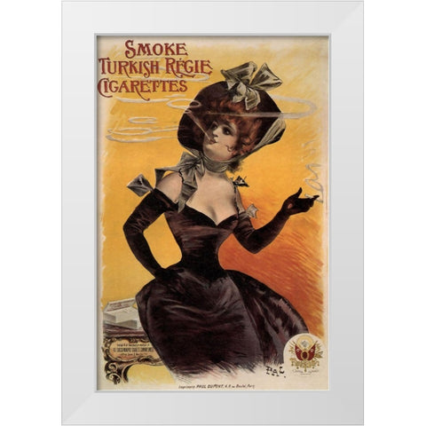 Turkish Regie Cigs France1898 White Modern Wood Framed Art Print by Vintage Apple Collection