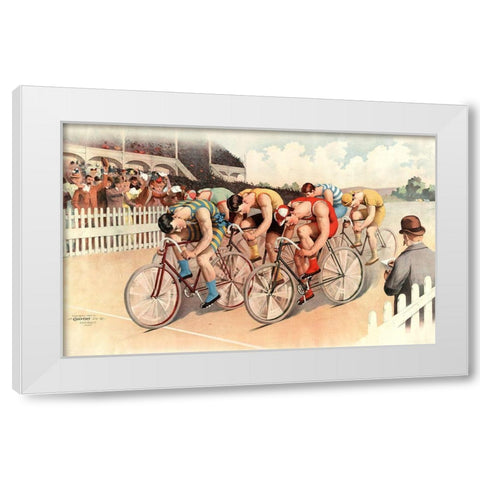 Bicycle Race Scene-1895 White Modern Wood Framed Art Print by Vintage Apple Collection