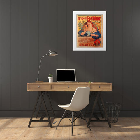 Brasserie Fontaine White Modern Wood Framed Art Print by Vintage Apple Collection