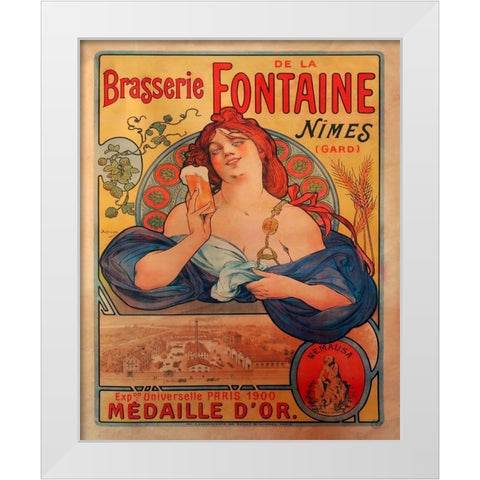 Brasserie Fontaine White Modern Wood Framed Art Print by Vintage Apple Collection