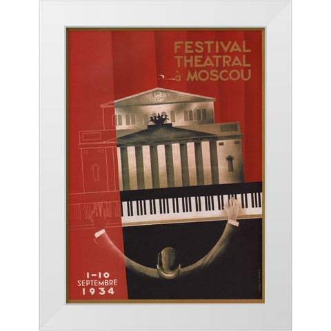 Moscow Theater White Modern Wood Framed Art Print by Vintage Apple Collection