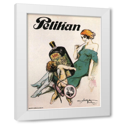Pelikan White Modern Wood Framed Art Print by Vintage Apple Collection