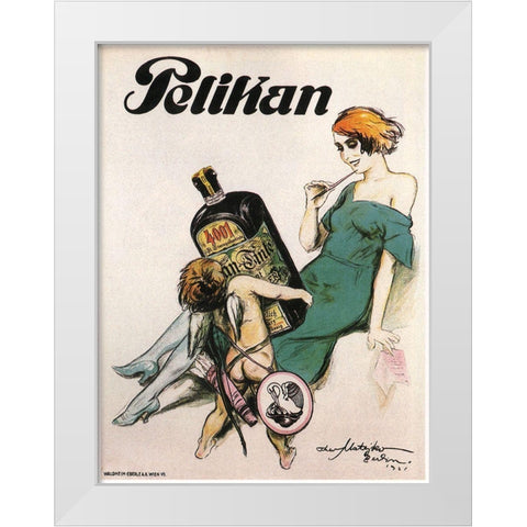 Pelikan White Modern Wood Framed Art Print by Vintage Apple Collection