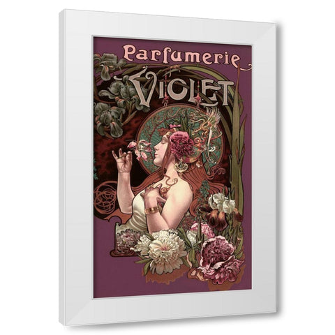 Parfumerie Violet White Modern Wood Framed Art Print by Vintage Apple Collection