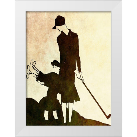 Flapper Golfer Lady White Modern Wood Framed Art Print by Vintage Apple Collection
