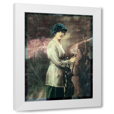 Pretty Golf Girl White Modern Wood Framed Art Print by Vintage Apple Collection