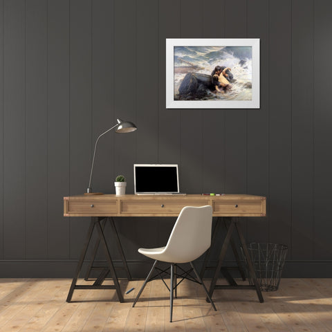Guillou - Farewell Sun White Modern Wood Framed Art Print by Vintage Apple Collection