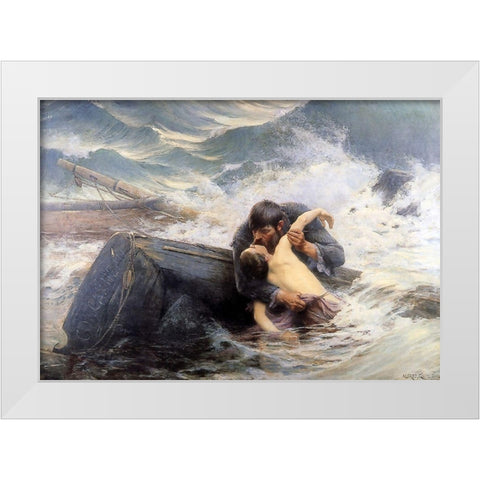 Guillou - Farewell Sun White Modern Wood Framed Art Print by Vintage Apple Collection