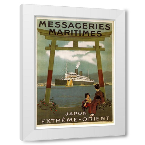 Messageries Japon White Modern Wood Framed Art Print by Vintage Apple Collection