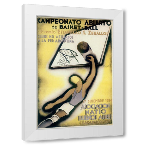 Basketball White Modern Wood Framed Art Print by Vintage Apple Collection