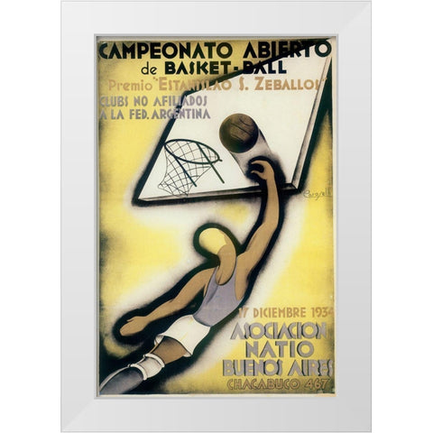 Basketball White Modern Wood Framed Art Print by Vintage Apple Collection