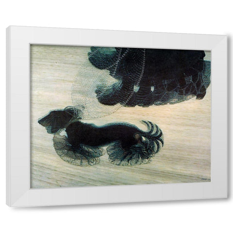Dog On A Leash White Modern Wood Framed Art Print by Vintage Apple Collection