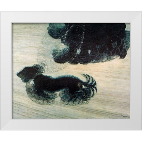 Dog On A Leash White Modern Wood Framed Art Print by Vintage Apple Collection