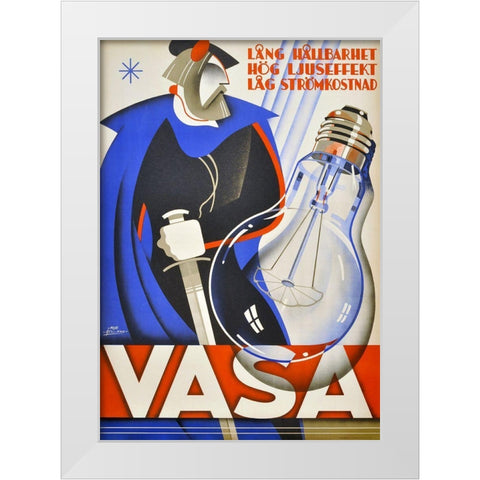 Vasa Lightbulb White Modern Wood Framed Art Print by Vintage Apple Collection