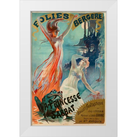 Folies Bergere Pal White Modern Wood Framed Art Print by Vintage Apple Collection