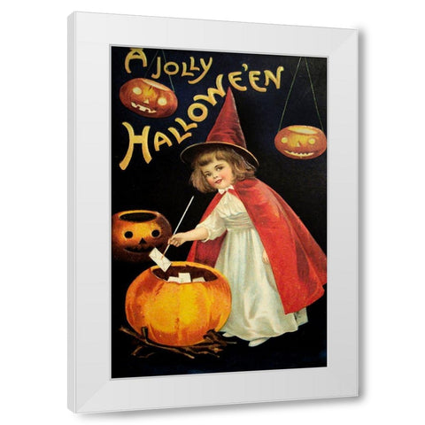 Little Red Halloween Witch.tif White Modern Wood Framed Art Print by Vintage Apple Collection