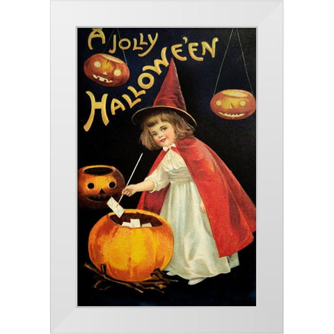 Little Red Halloween Witch.tif White Modern Wood Framed Art Print by Vintage Apple Collection