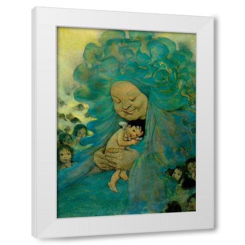 Green Haired Lady White Modern Wood Framed Art Print by Vintage Apple Collection