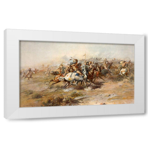 Charles Marion Russell - Custer Fight White Modern Wood Framed Art Print by Vintage Apple Collection