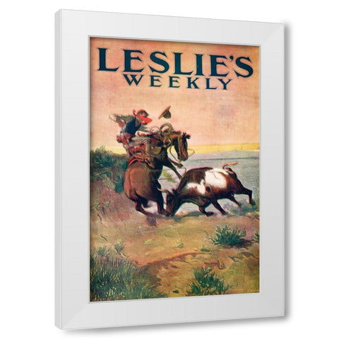 Charles Marion Russell - Leslies Weekly White Modern Wood Framed Art Print by Vintage Apple Collection