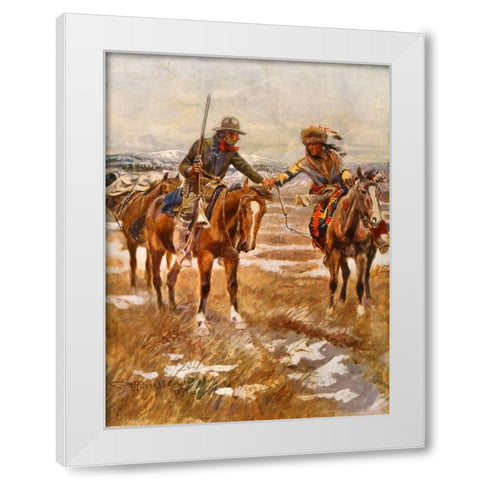 Charles Marion Russell - The Meeting White Modern Wood Framed Art Print by Vintage Apple Collection
