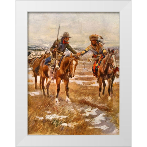 Charles Marion Russell - The Meeting White Modern Wood Framed Art Print by Vintage Apple Collection