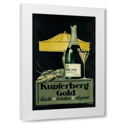 Champagne Lobster White Modern Wood Framed Art Print by Vintage Apple Collection